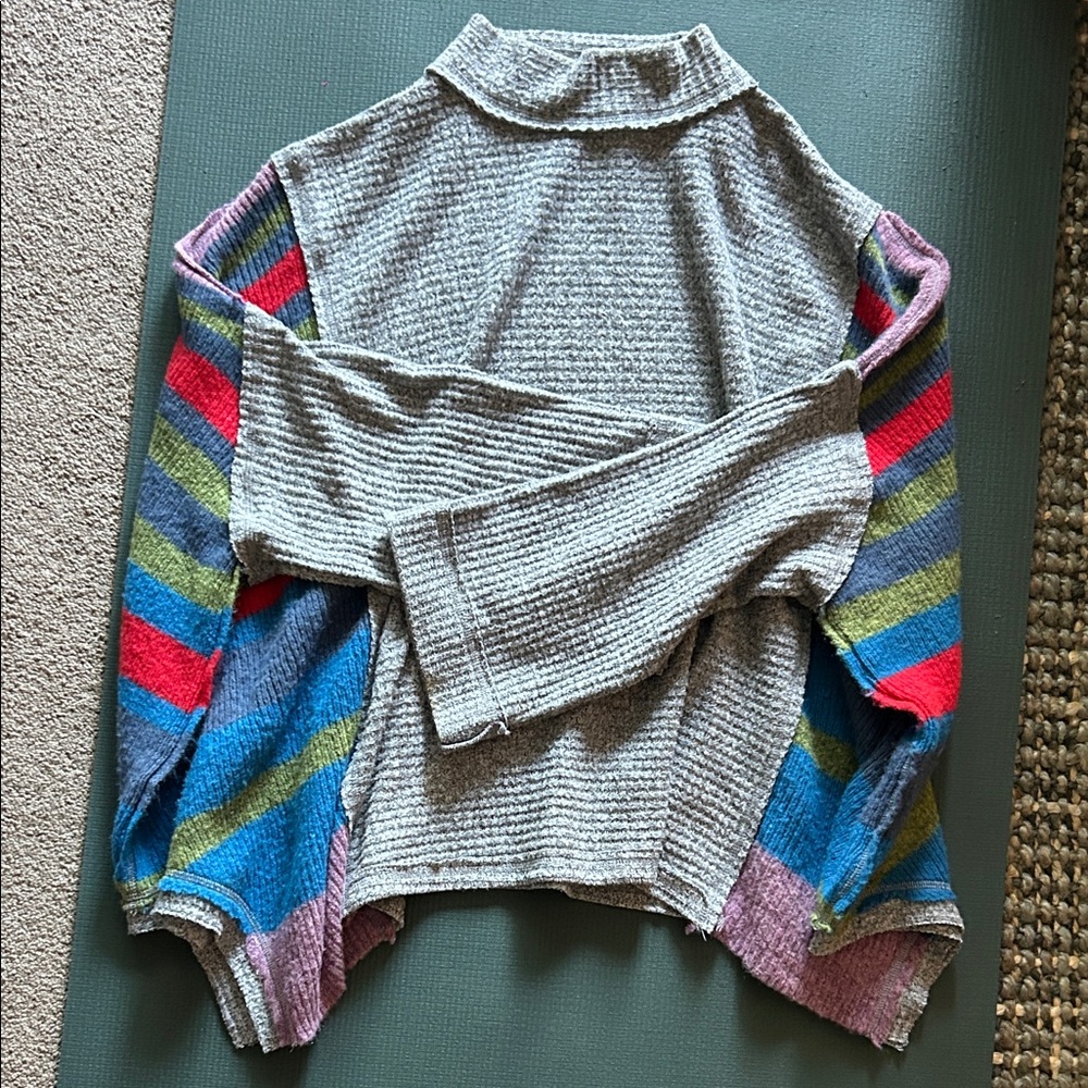 We the Free Striped Sleeve Gray Sweater